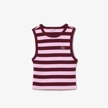  Lacoste Çocuk Kolsuz Bisiklet Yaka Çizgili Pembe T-Shirt