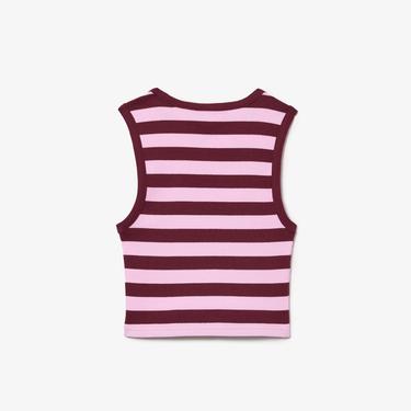  Lacoste Çocuk Kolsuz Bisiklet Yaka Çizgili Pembe T-Shirt