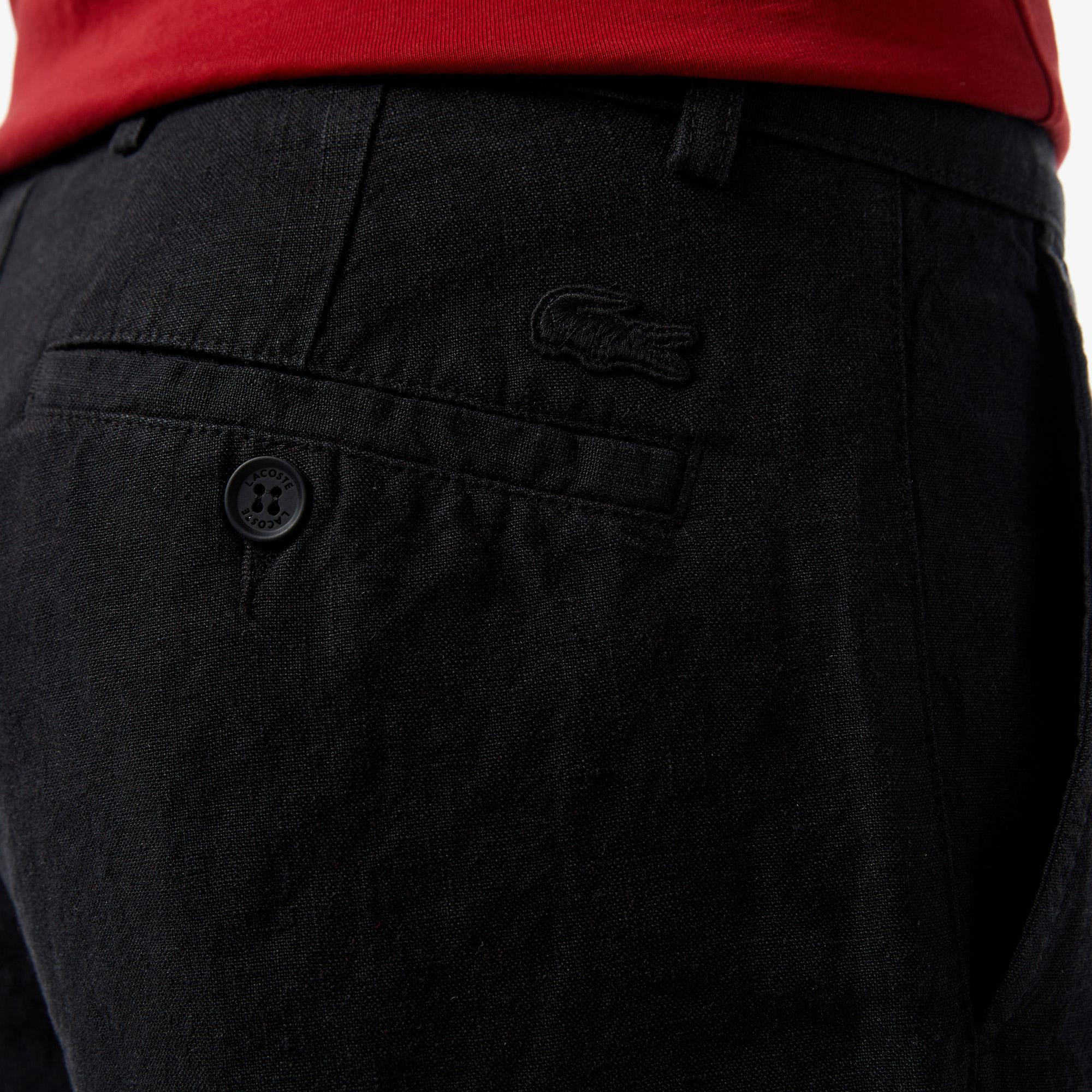 Lacoste Erkek Slim Fit Keten Siyah Bermuda Şort