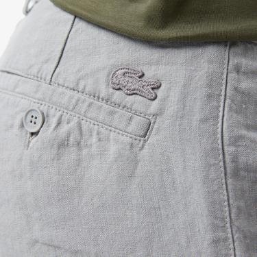  Erkek Slim Fit Keten Gri Bermuda