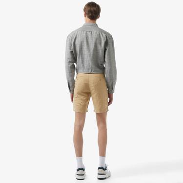  Erkek Slim Fit Keten Bej Bermuda