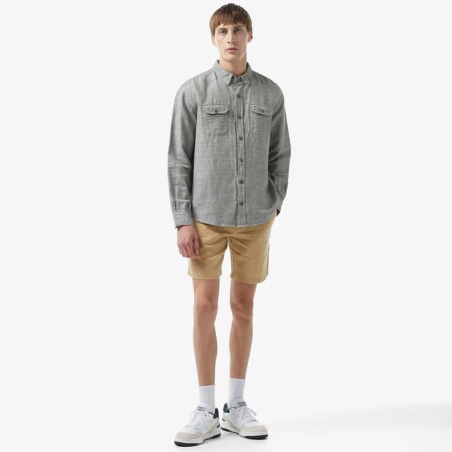  Erkek Slim Fit Keten Bej Bermuda