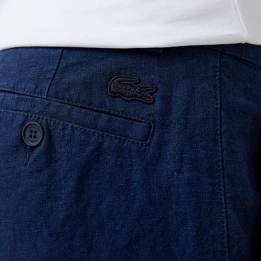  Erkek Slim Fit Keten Lacivert Bermuda