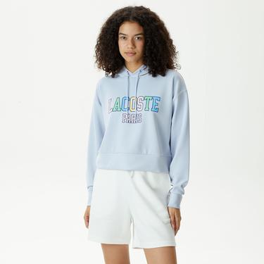  Kadın Relaxed Fit Kapüşonlu Baskılı Mavi Sweatshirt