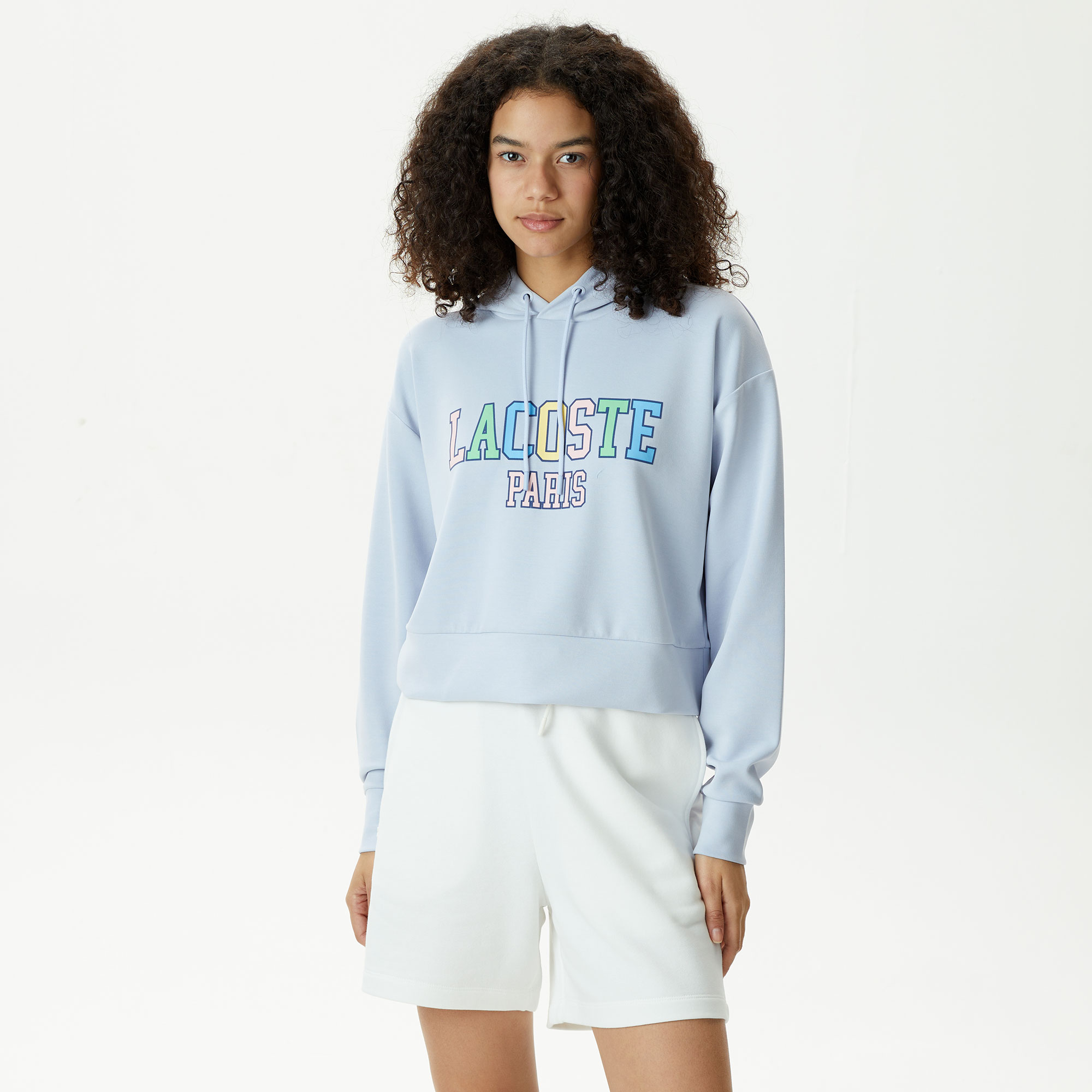  Kadın Relaxed Fit Kapüşonlu Baskılı Mavi Sweatshirt