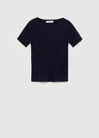  Mango Kadın Kısa Kollu Ince Triko Tişört Lacivert