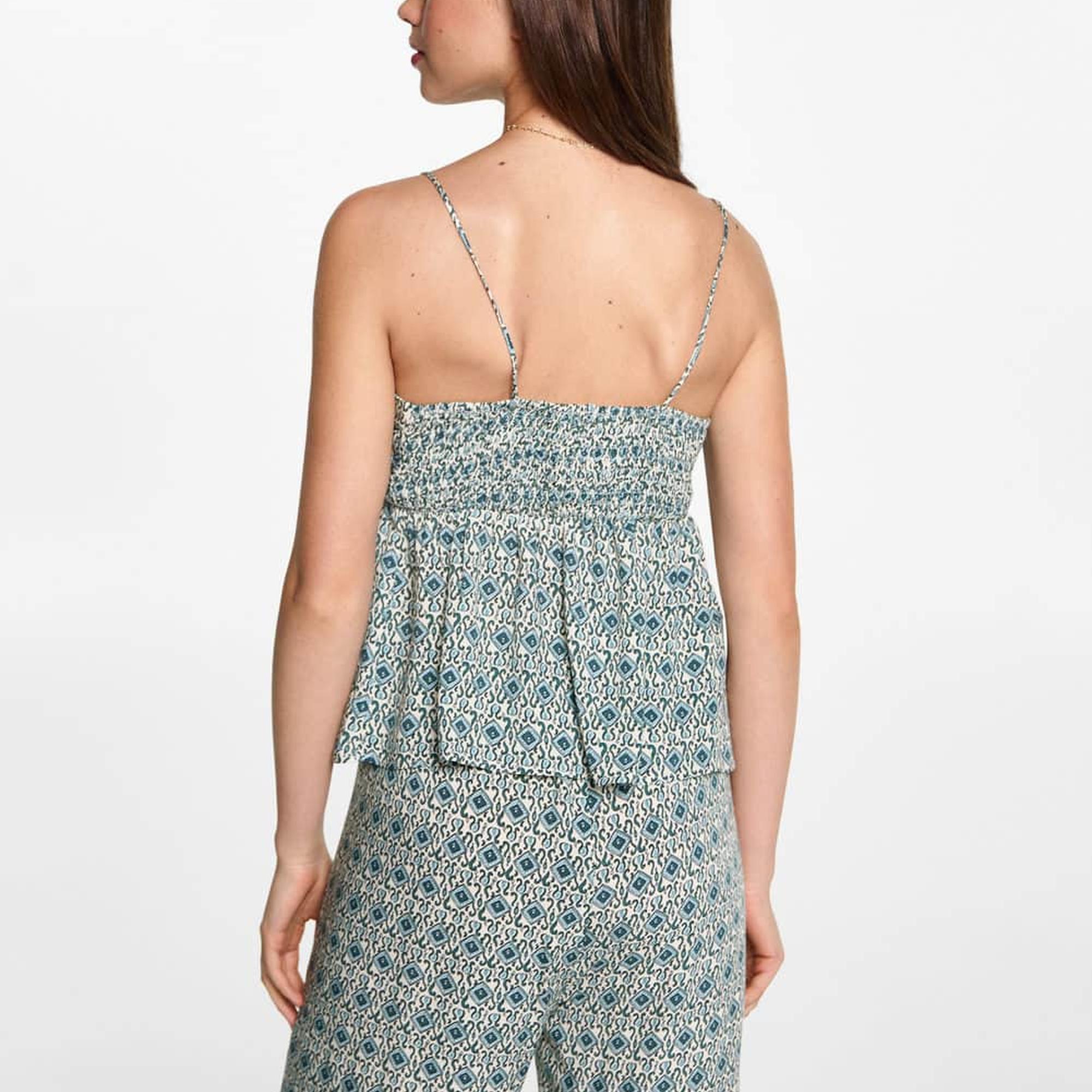 Mango Çocuk Desenli Dökümlü Bluz Ekru