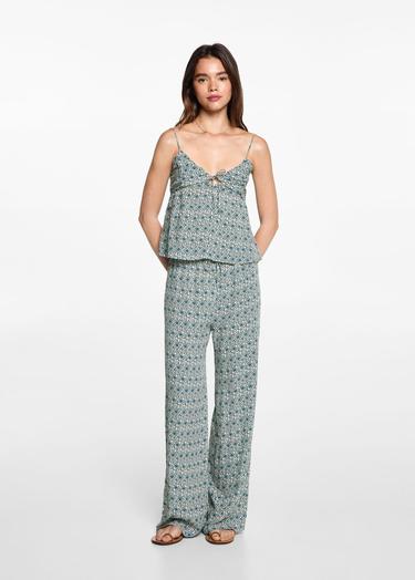  Mango Çocuk Desenli Dökümlü Bluz Ekru