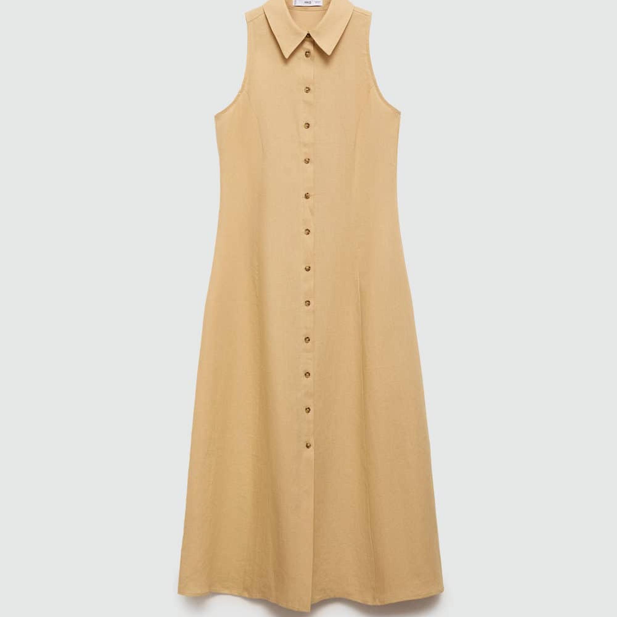 Mango Kadın Keten Gömlek Elbise Koyu Sarı
