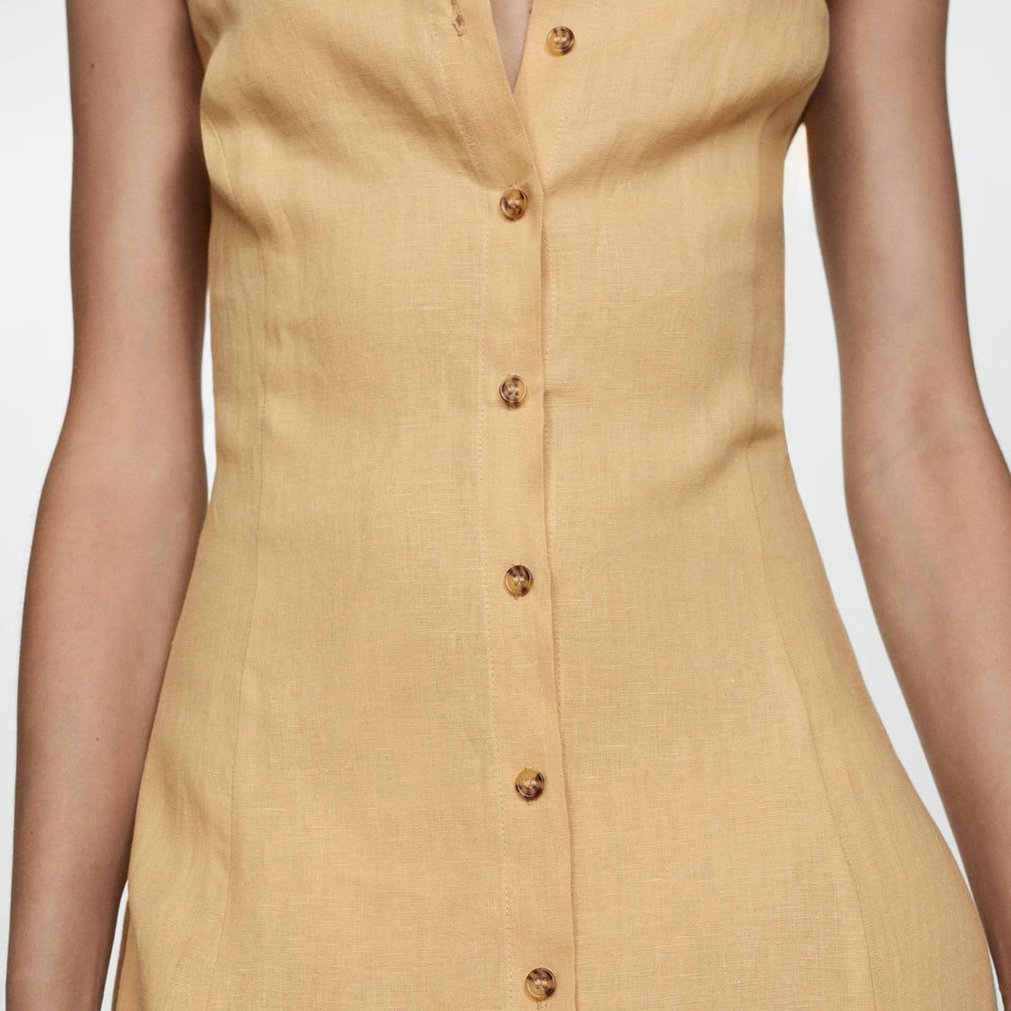 Mango Kadın Keten Gömlek Elbise Koyu Sarı