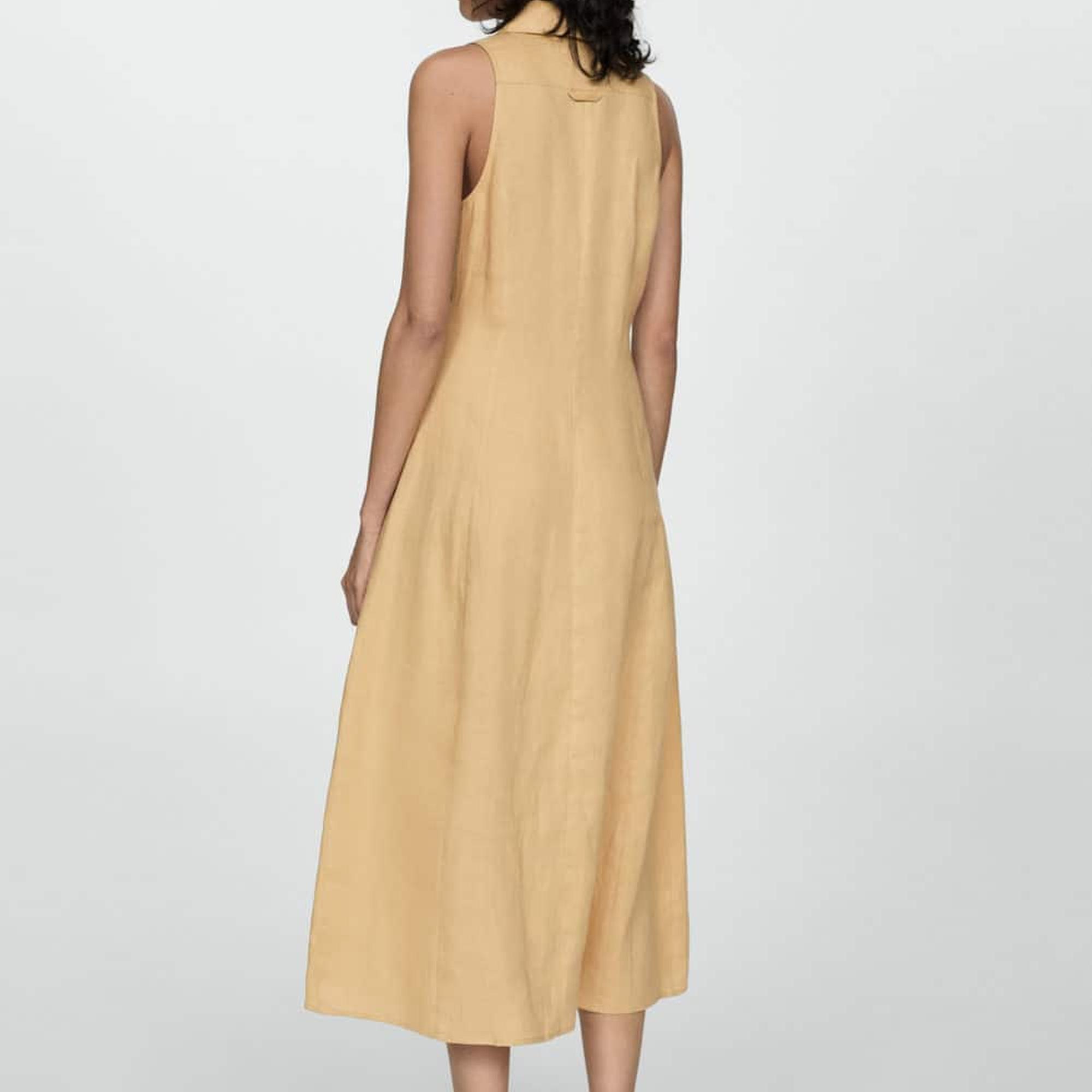 Mango Kadın Keten Gömlek Elbise Koyu Sarı