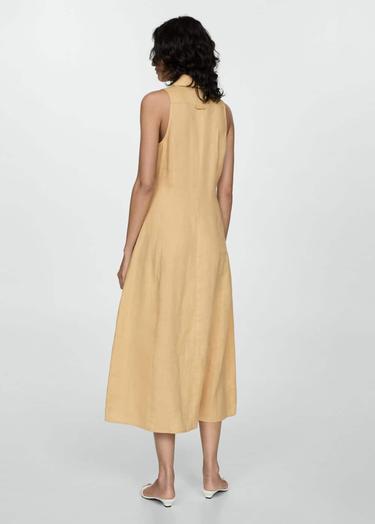  Mango Kadın Keten Gömlek Elbise Koyu Sarı