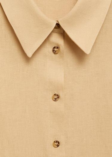  Mango Kadın Keten Gömlek Elbise Koyu Sarı