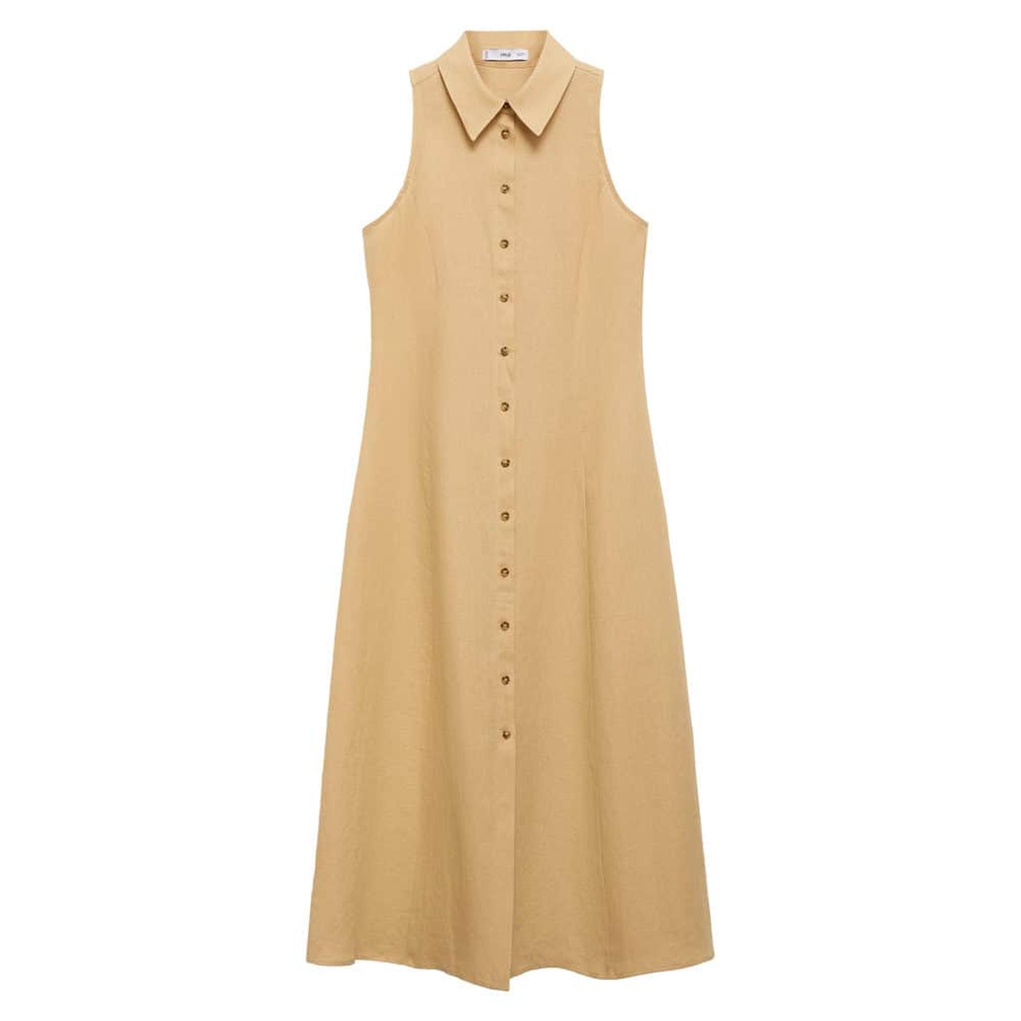 Mango Kadın Keten Gömlek Elbise Koyu Sarı