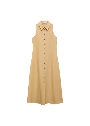  Mango Kadın Keten Gömlek Elbise Koyu Sarı