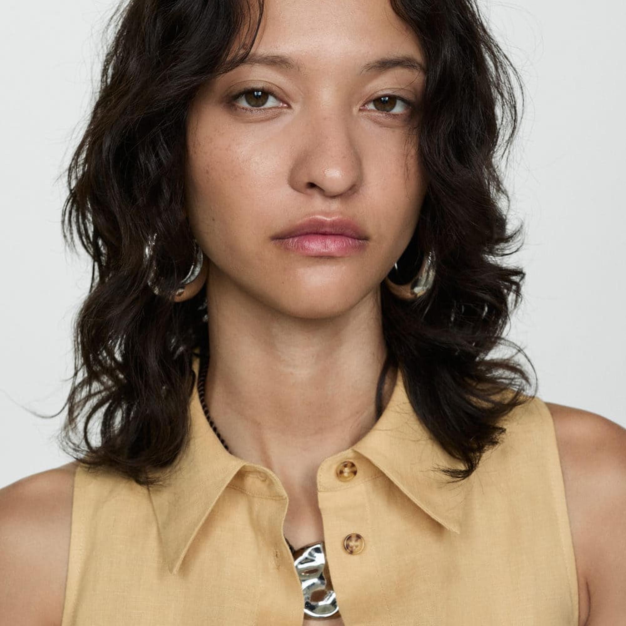 Mango Kadın Keten Gömlek Elbise Koyu Sarı