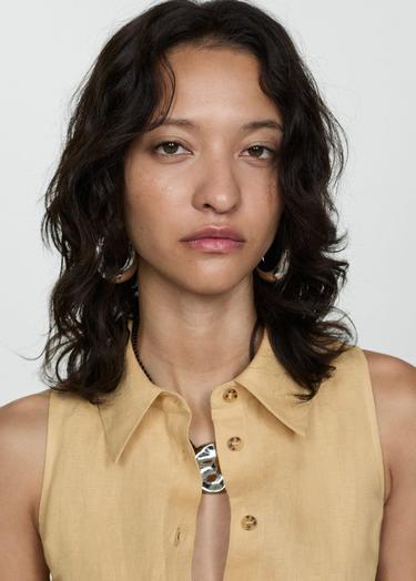  Mango Kadın Keten Gömlek Elbise Koyu Sarı