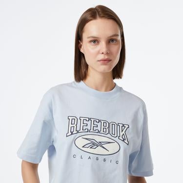  Reebok Classic Big Logo Kadın Mavi Günlük T-Shirt