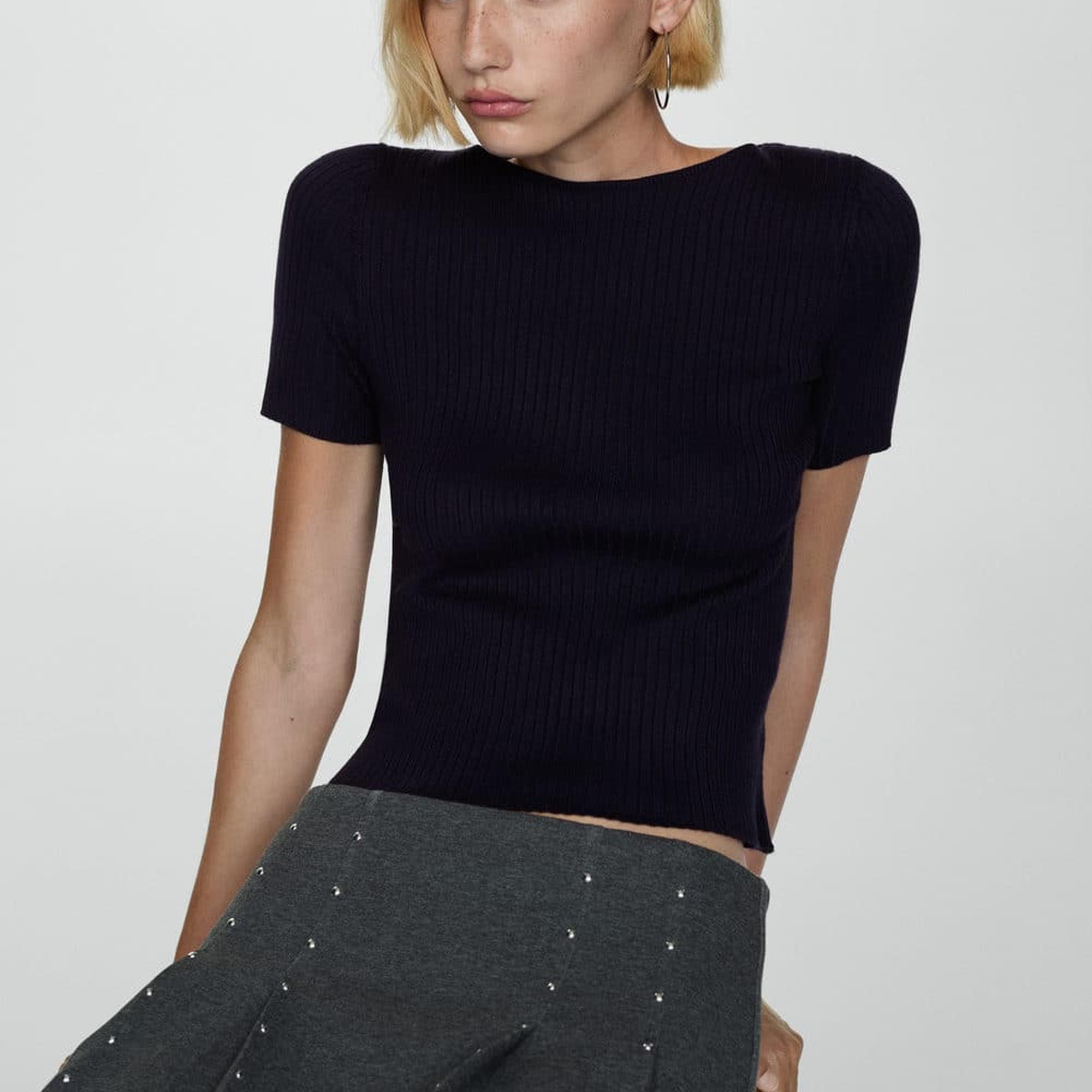 Mango Kadın Kısa Kollu Ince Triko Tişört Lacivert