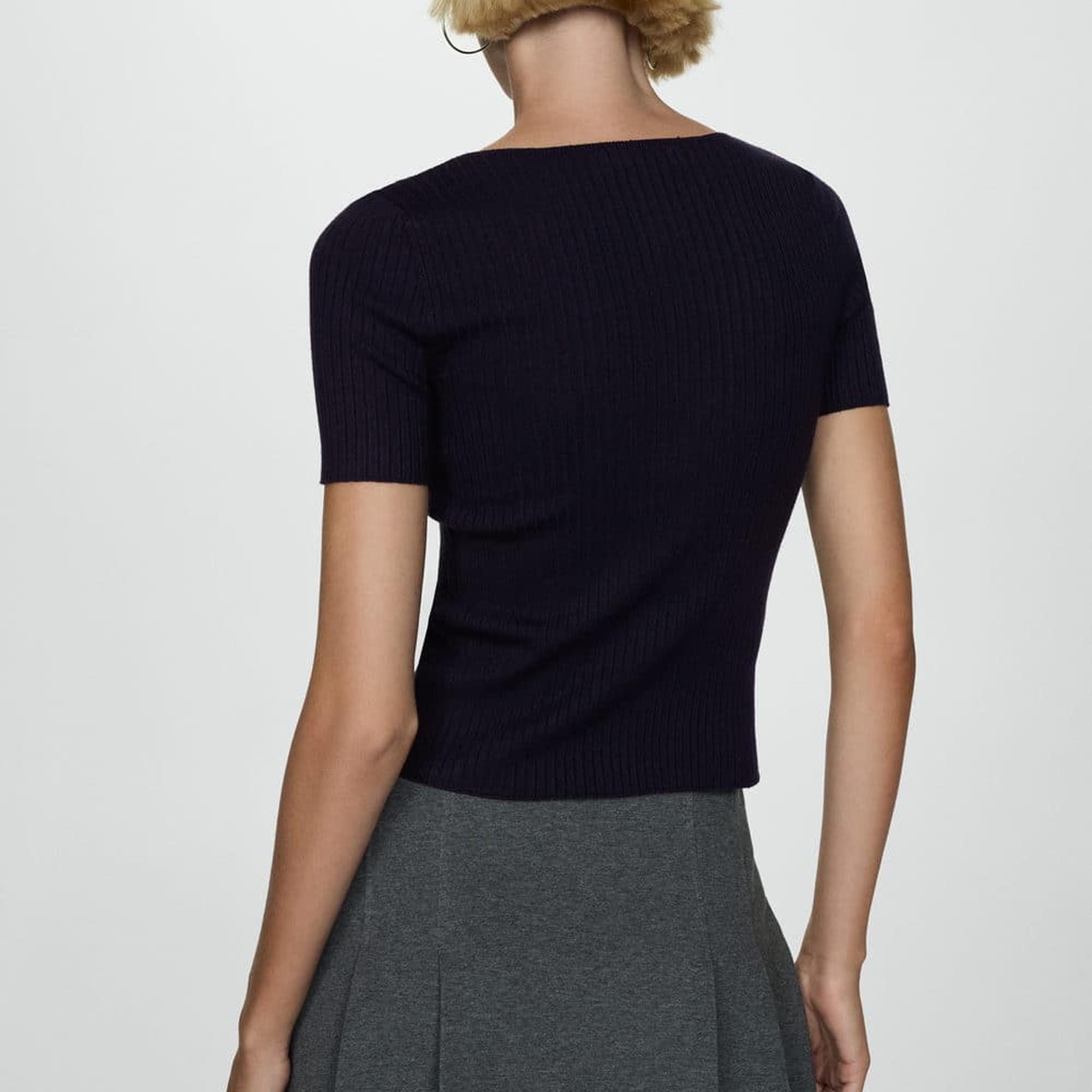 Mango Kadın Kısa Kollu Ince Triko Tişört Lacivert