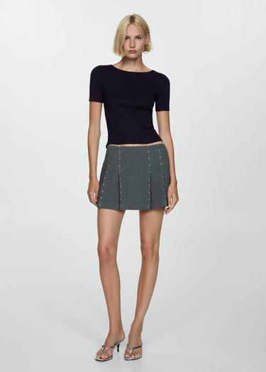  Mango Kadın Kısa Kollu Ince Triko Tişört Lacivert