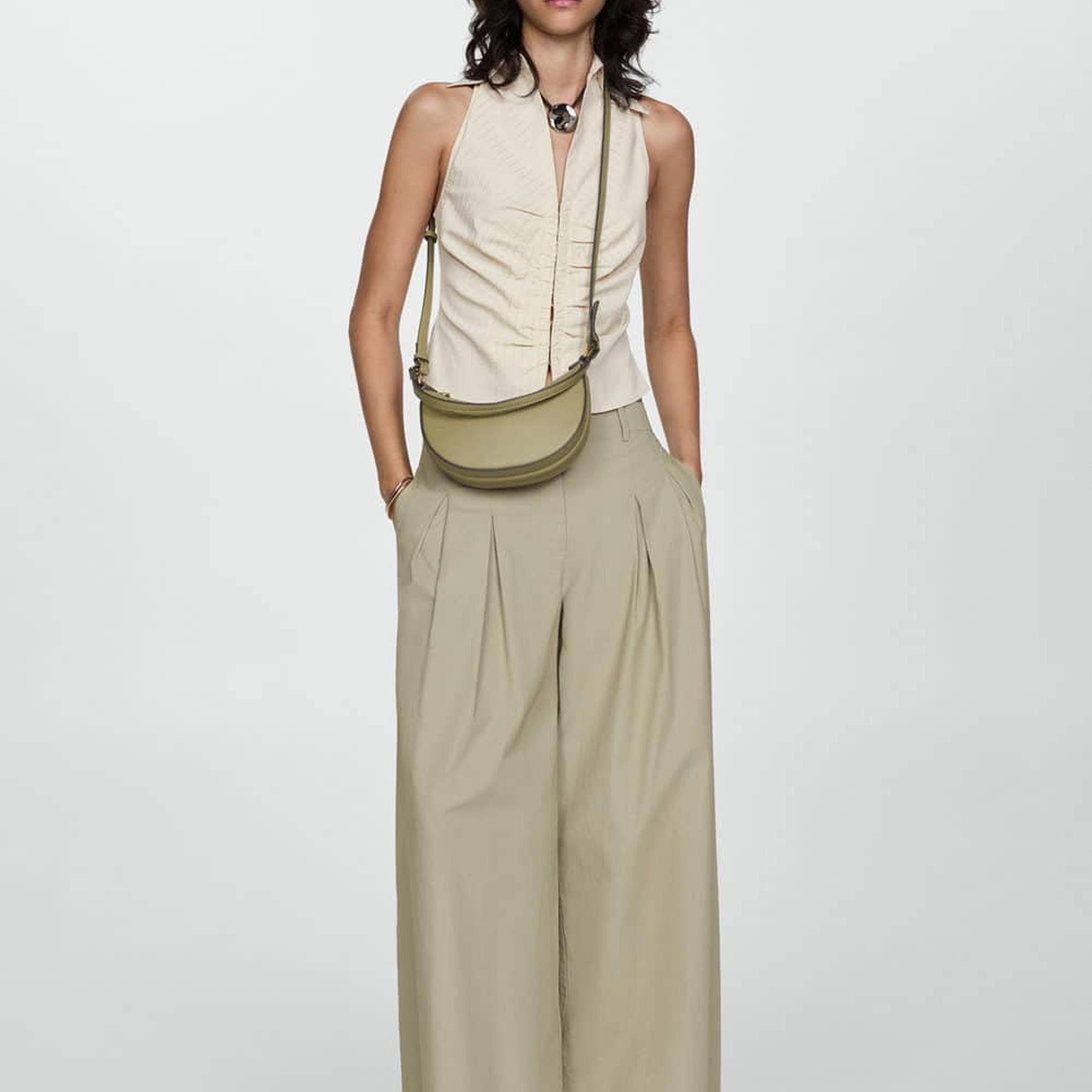 Mango Kadın Çizgili Fermuarlı Bluz Ekru