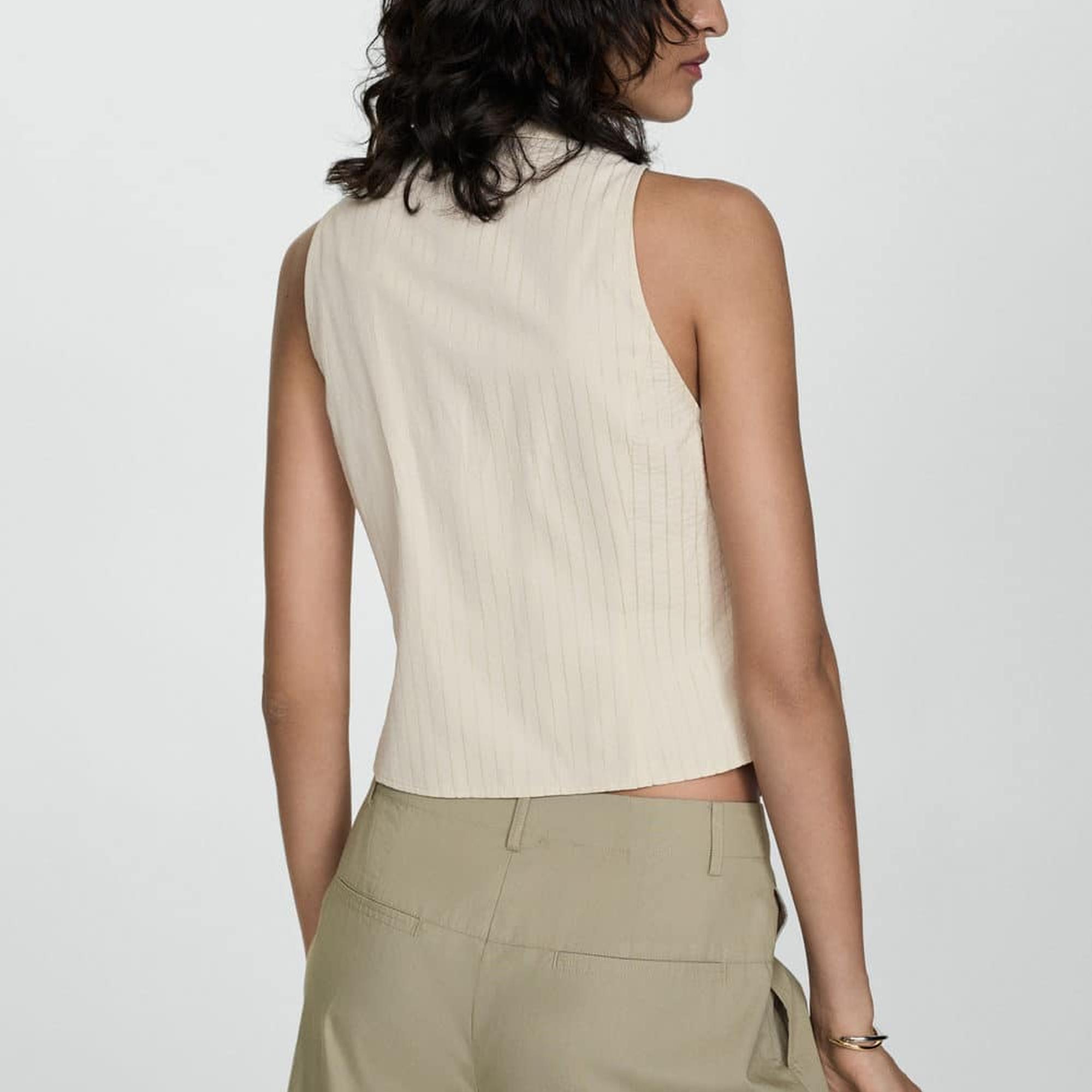 Mango Kadın Çizgili Fermuarlı Bluz Ekru