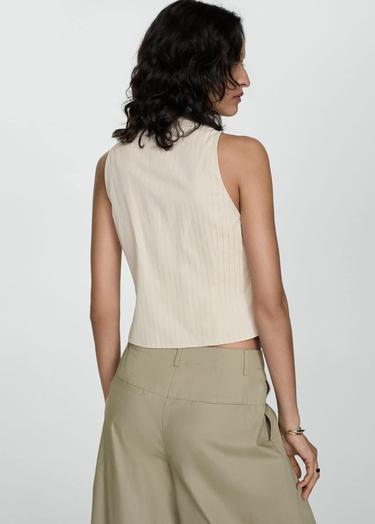  Mango Kadın Çizgili Fermuarlı Bluz Ekru