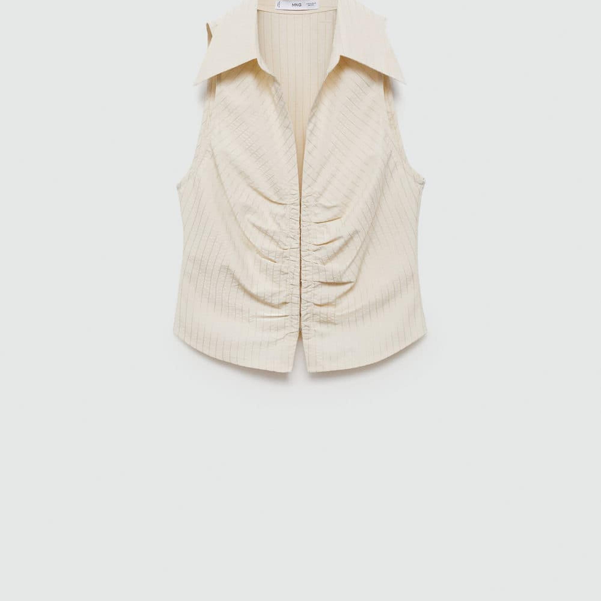 Mango Kadın Çizgili Fermuarlı Bluz Ekru