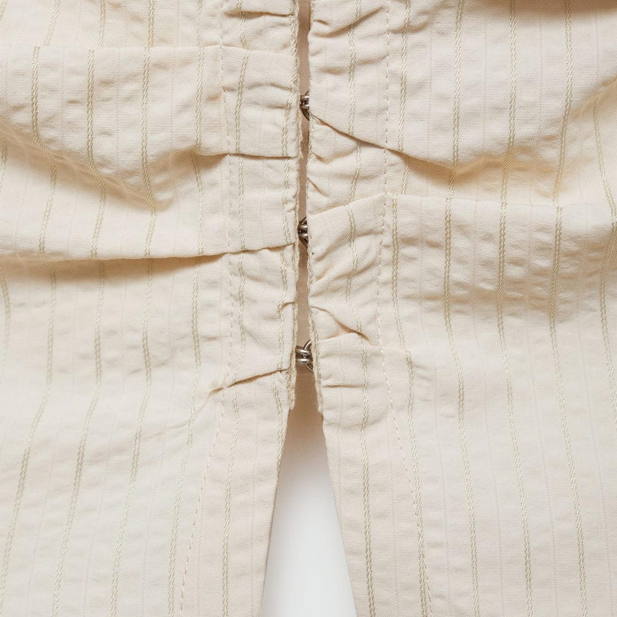 Mango Kadın Çizgili Fermuarlı Bluz Ekru