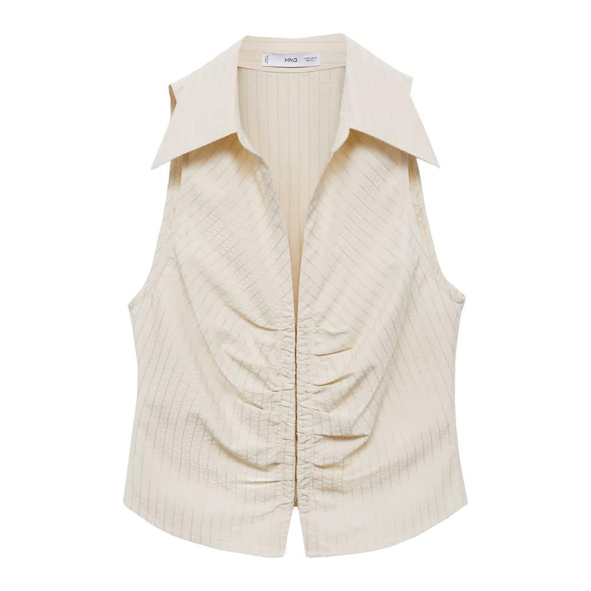 Mango Kadın Çizgili Fermuarlı Bluz Ekru