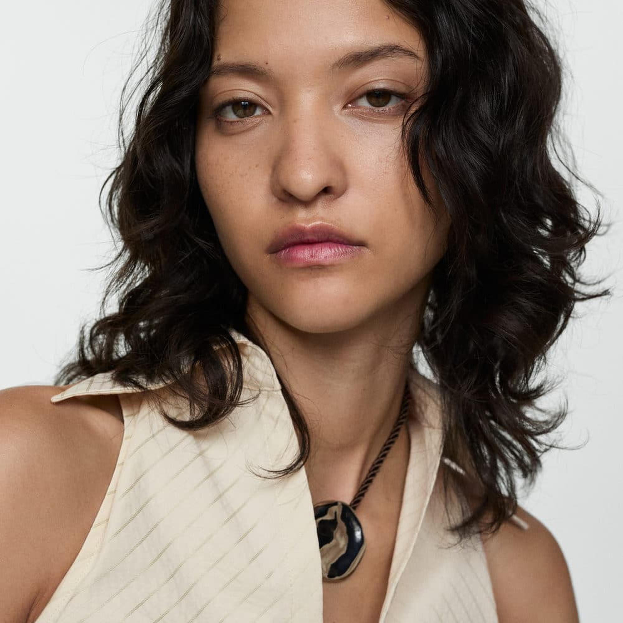 Mango Kadın Çizgili Fermuarlı Bluz Ekru