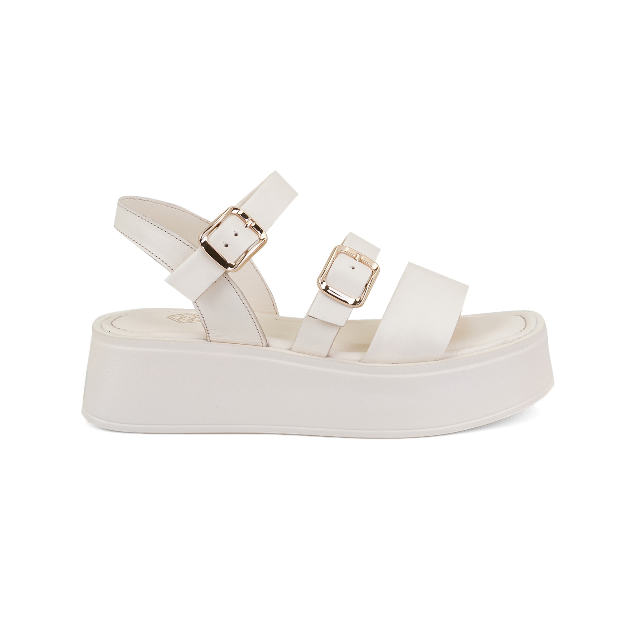 Kadın Krem Ayarlanabilir Tokalı Deri Sandalet