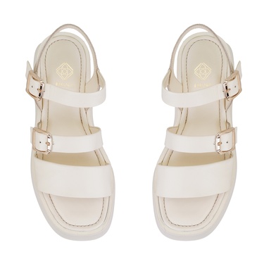  Kadın Krem Ayarlanabilir Tokalı Deri Sandalet