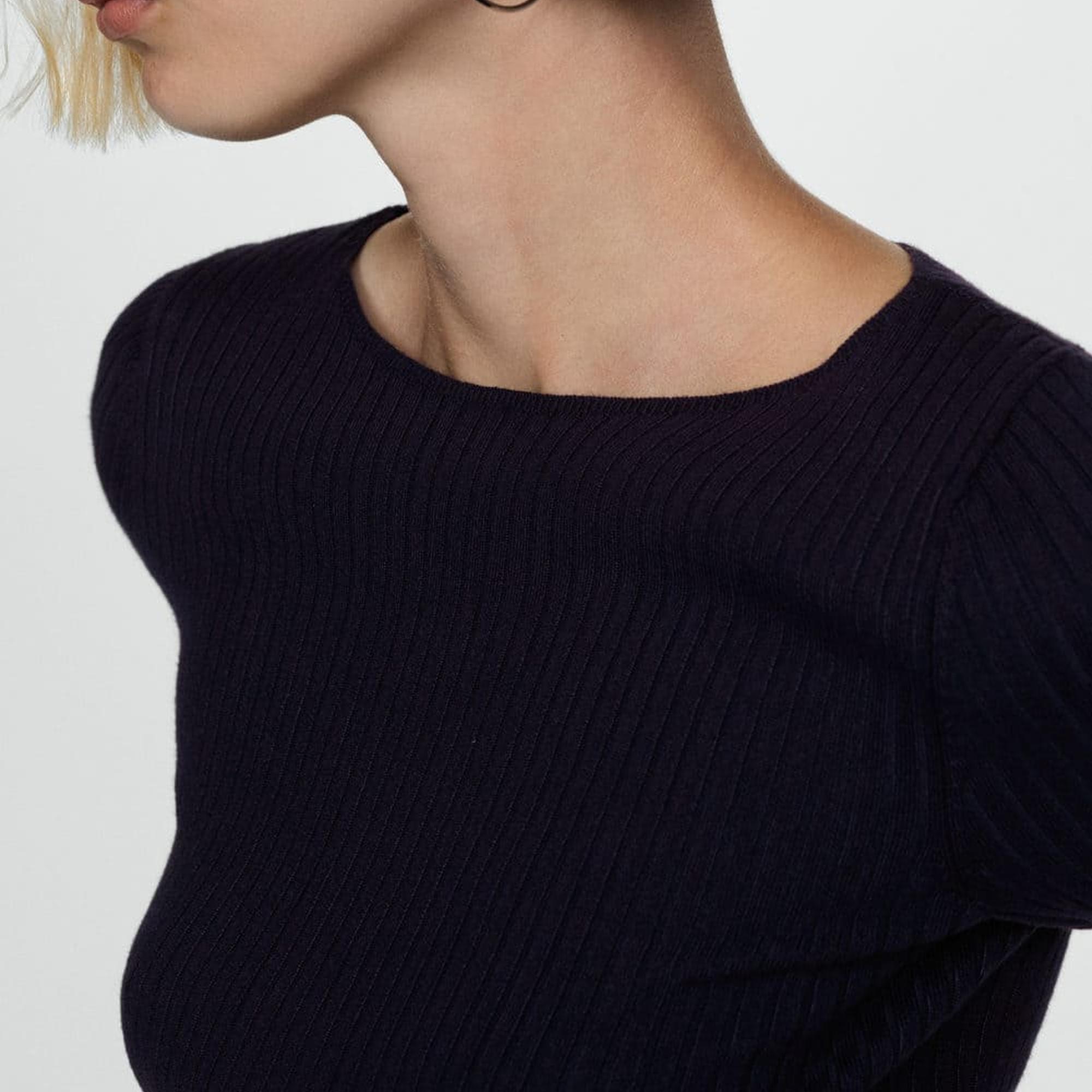 Mango Kadın Kısa Kollu Ince Triko Tişört Lacivert