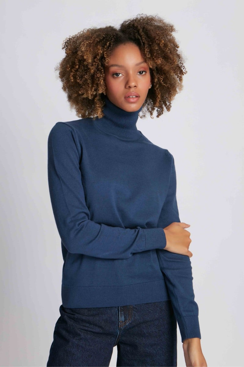  Kadın Boğazlı Kazak  14514 - Mavi