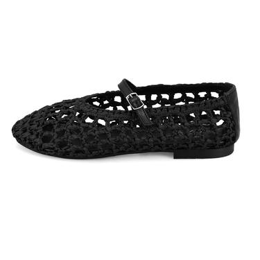  Kadın Siyah Ayarlanabilir Tokalı Hasır Babet