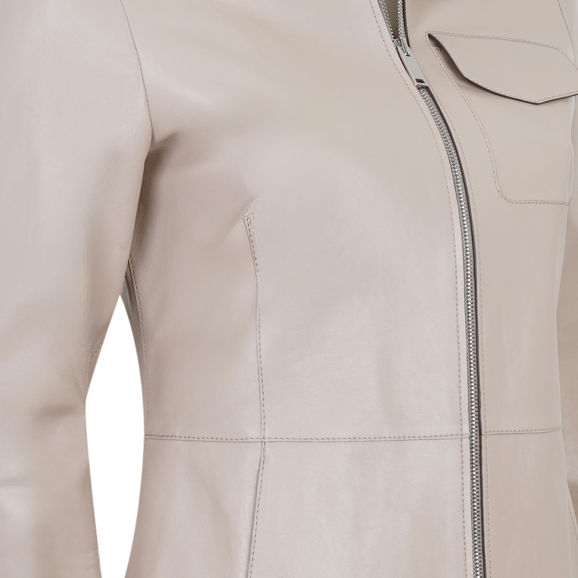 Kadın Bej Gömlek Yakalı Deri Ceket