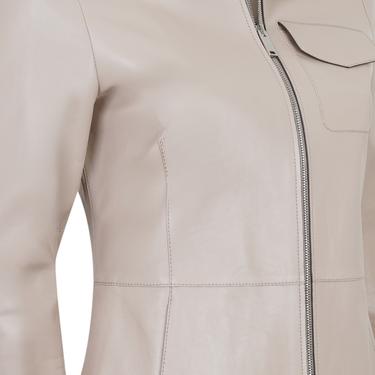  Kadın Bej Gömlek Yakalı Deri Ceket