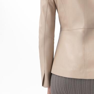  Kadın Bej Gömlek Yakalı Deri Ceket