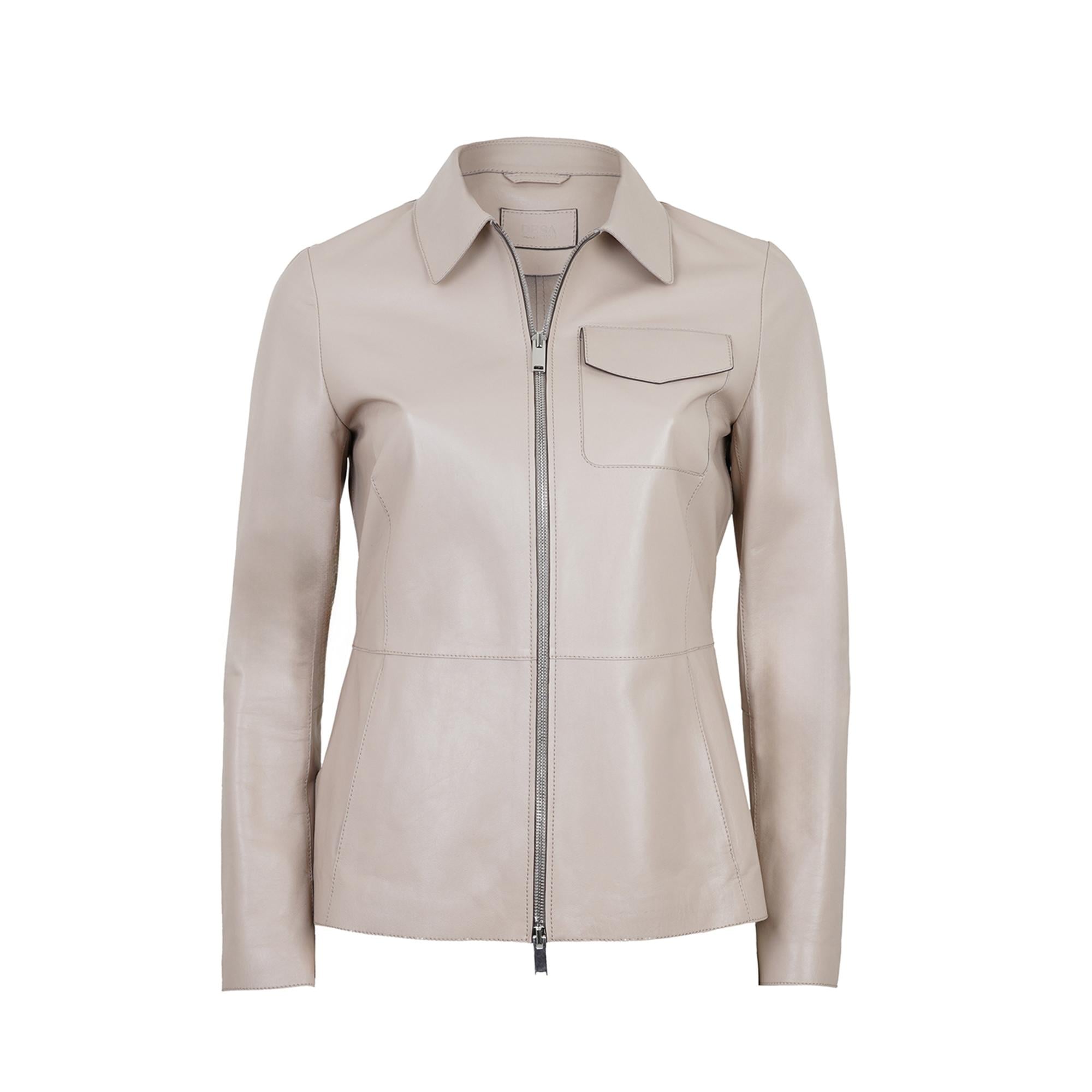 Kadın Bej Gömlek Yakalı Deri Ceket