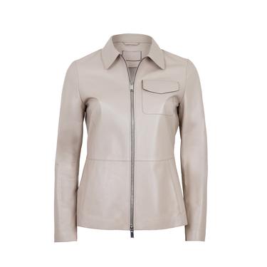  Kadın Bej Gömlek Yakalı Deri Ceket