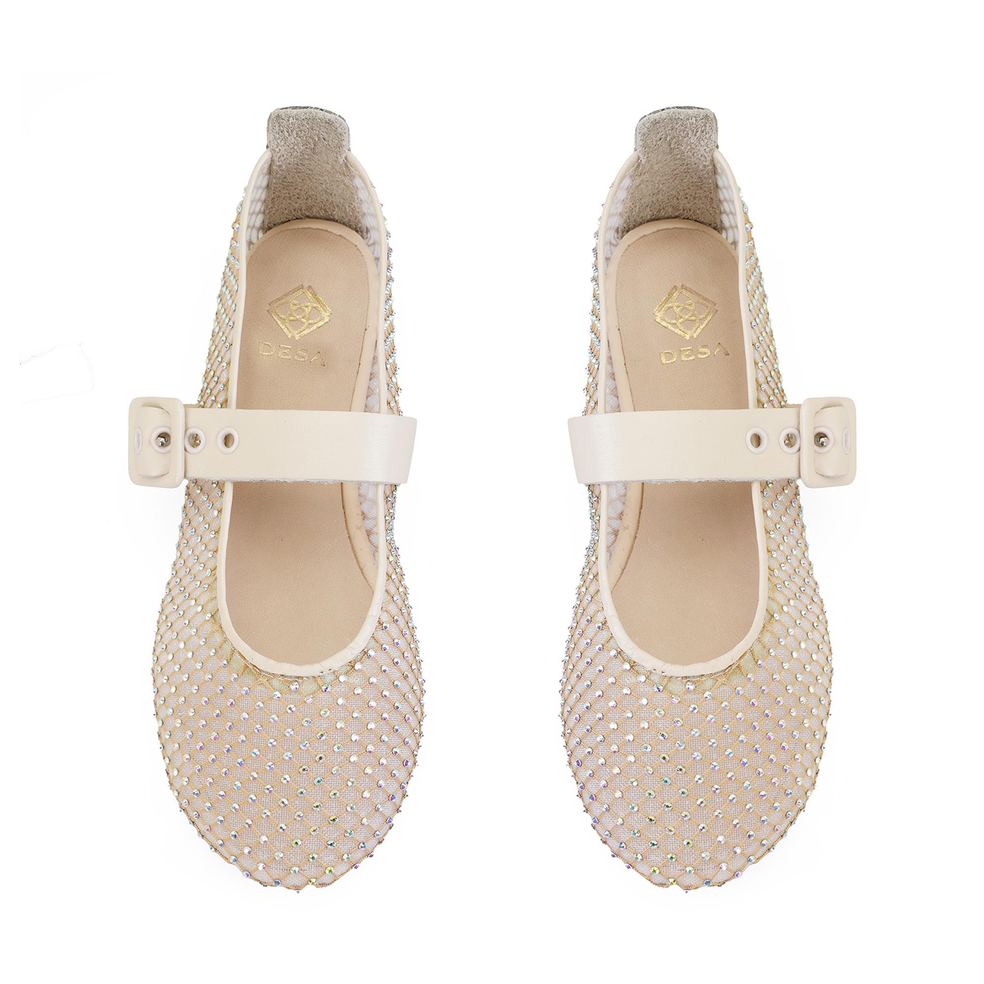 Kadın Bej Parlak Taş Detaylı Babet