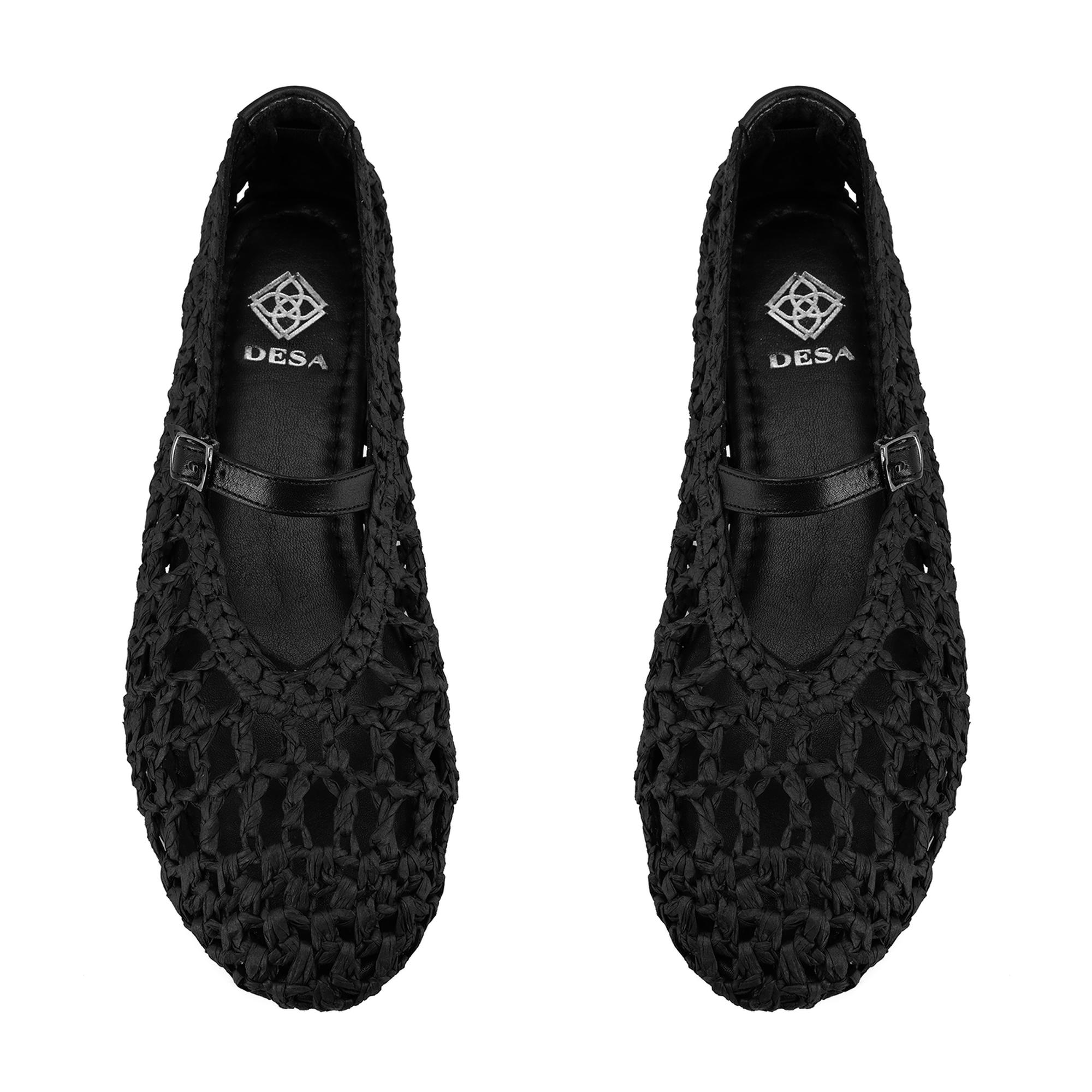 Kadın Siyah Ayarlanabilir Tokalı Hasır Babet