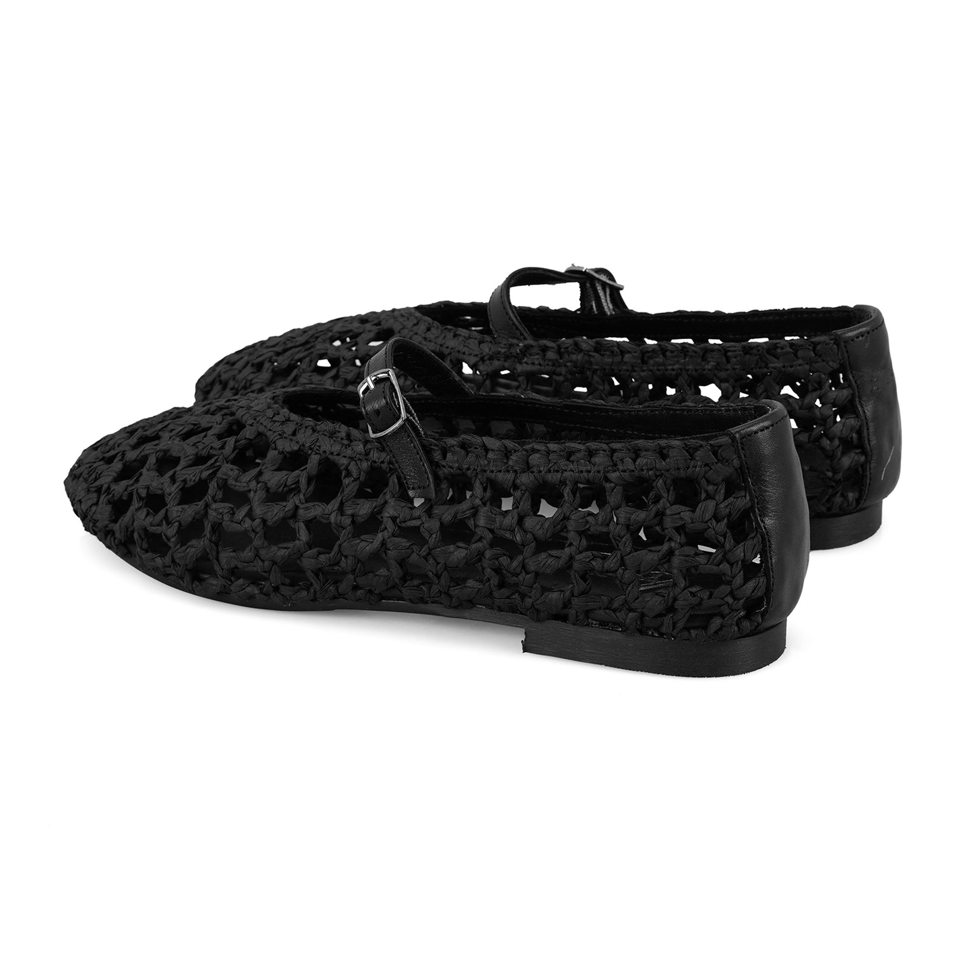 Kadın Siyah Ayarlanabilir Tokalı Hasır Babet