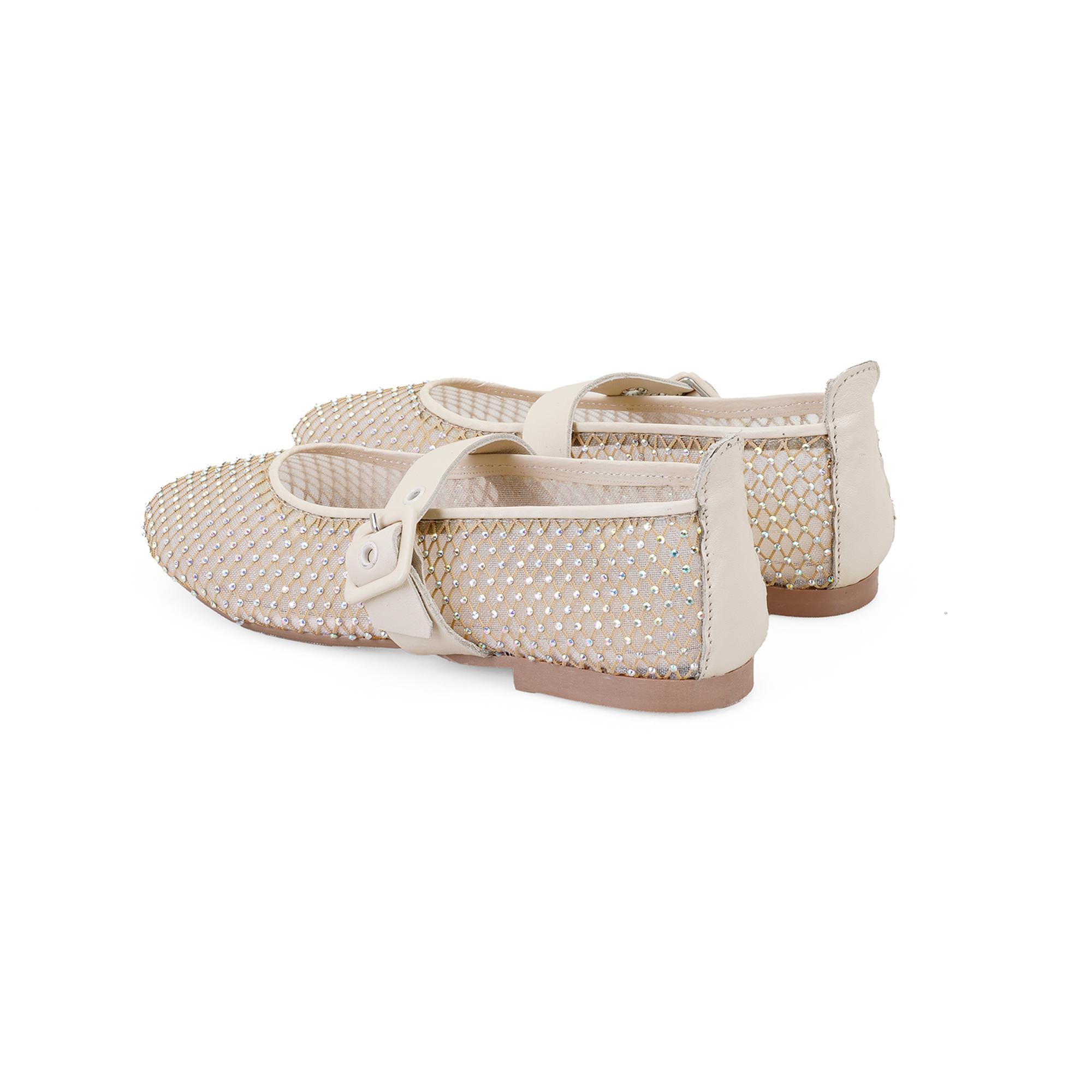 Kadın Bej Parlak Taş Detaylı Babet