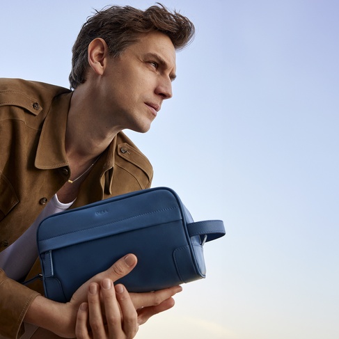  Jonatan Mavi Erkek Deri Kozmetik El Çantası