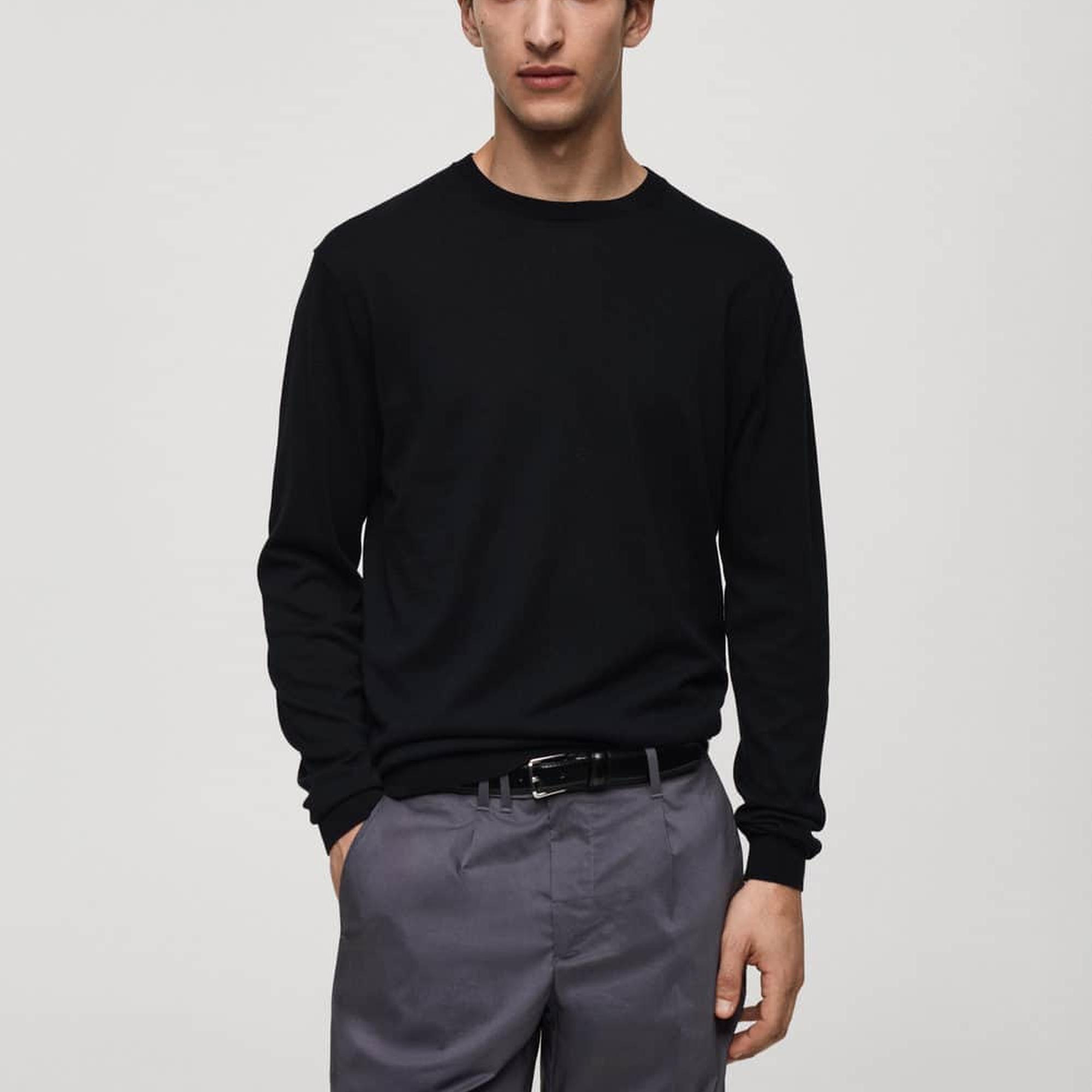 Mango Erkek %100 Pamuklu Ince Triko Kazak Lacivert