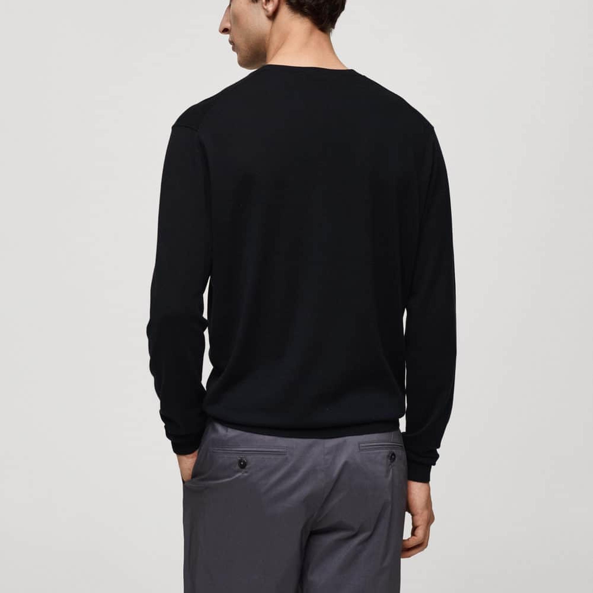 Mango Erkek %100 Pamuklu Ince Triko Kazak Lacivert