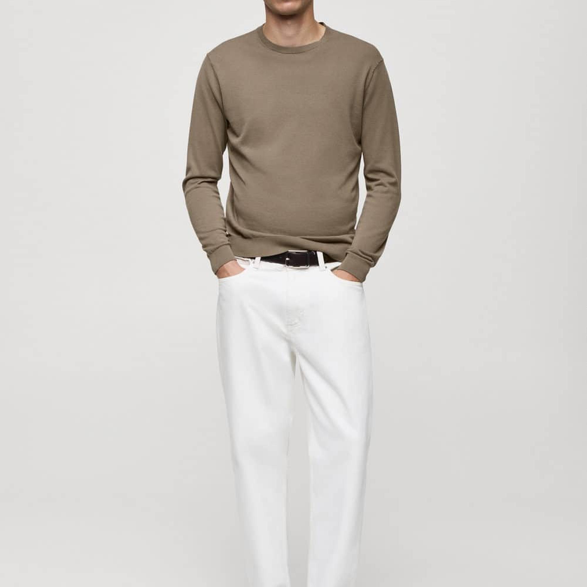 Mango Erkek %100 Pamuklu Ince Triko Kazak Kahverengi